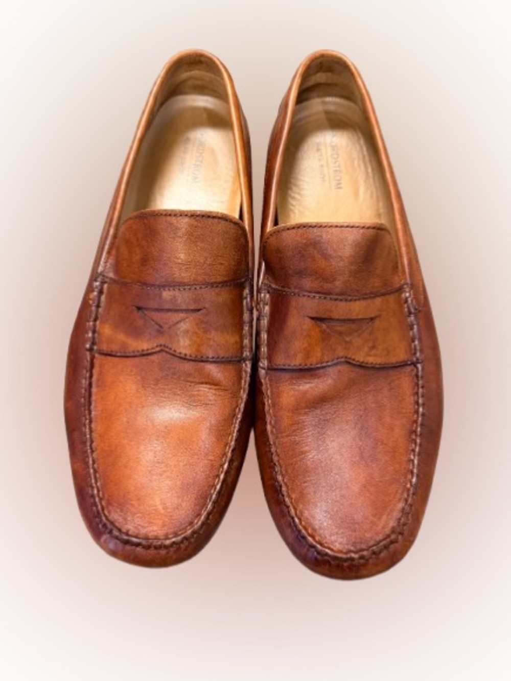 Nordstrom Leather Driving Loafers Brown Cognac Penny Moccasin Shoes Size 12M